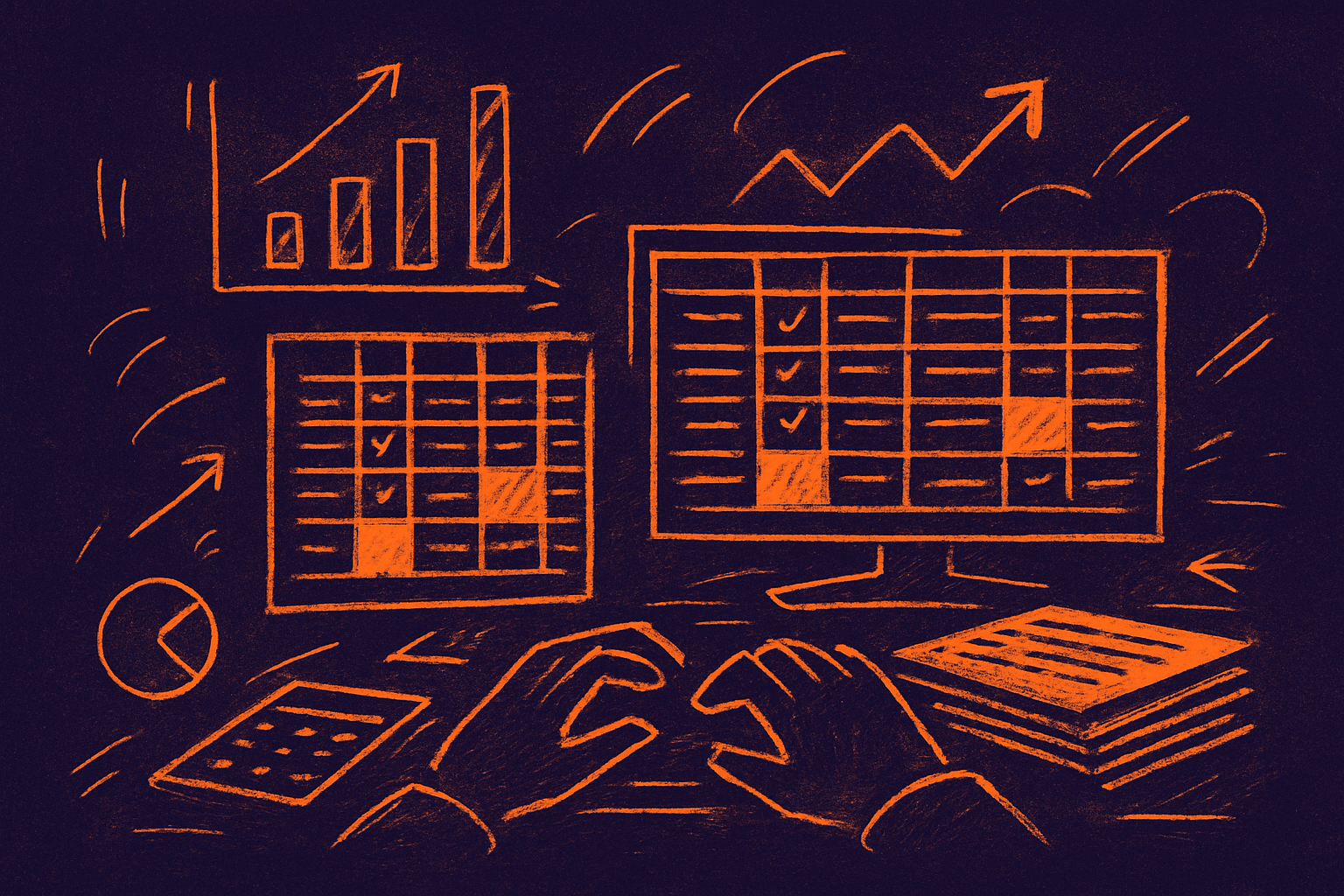 Finance team manually reconciling bank statements against spreadsheets late at night