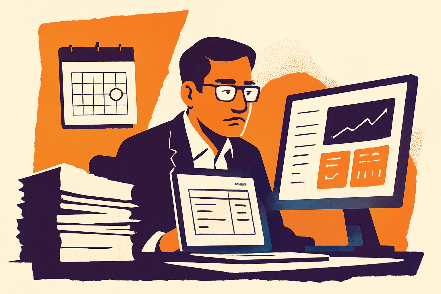 CFO comparing stale spreadsheet reports with a real-time Power BI dashboard before a GST deadline