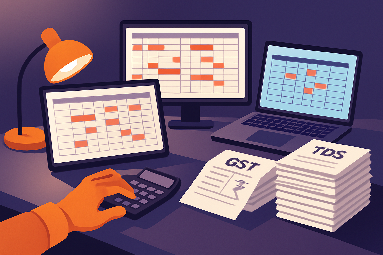 Finance professional working late on error-filled Excel spreadsheets