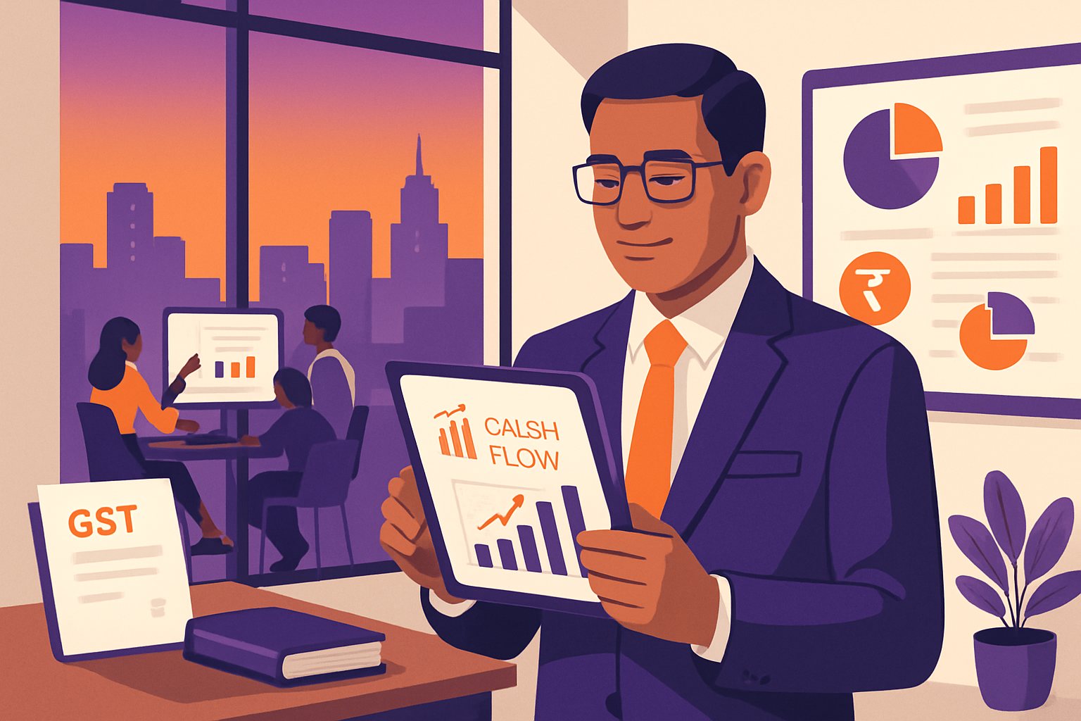 Indian CFO reviewing AI-driven predictive financial insights
